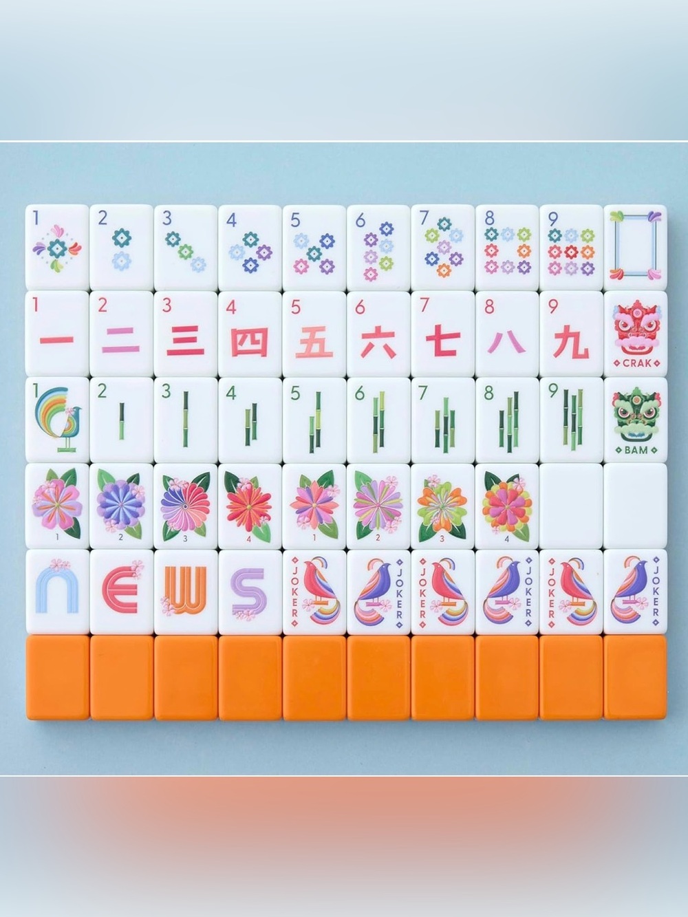 Mahjong Co. - Paradise mahjong tile set with tile bag, orange & white